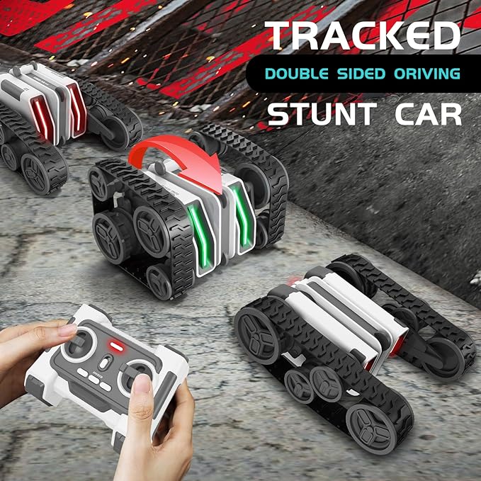 Remote Control Car, RC Cars with Tracked Double-Sided RC Crawler Driving 360ø Rotating Lights RC Stunt Car Toy Gifts Presents for Xmas Birthday Chirstams Party Boys/Girls Ages 6+