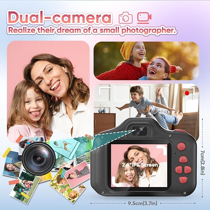 Upgrade Kids Selfie Camera, Christmas Birthday Gifts for Boys Girls Age 3-12, Children Digital Video Cameras with Flash, 2.4" Screen Portable Camera Toy 4 5 6 7 8 9 Year Old Boys Girls-Black