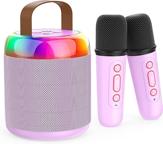 Mini Karaoke Machine for Kids Portable Bluetooth 5.3 Speaker Led Lights with 2 Wireless Microphones Karaoke Gifts for Girls Boys Audlt Birthday Christmas Indoor Outdoor Home Party (Black) - Toyigo