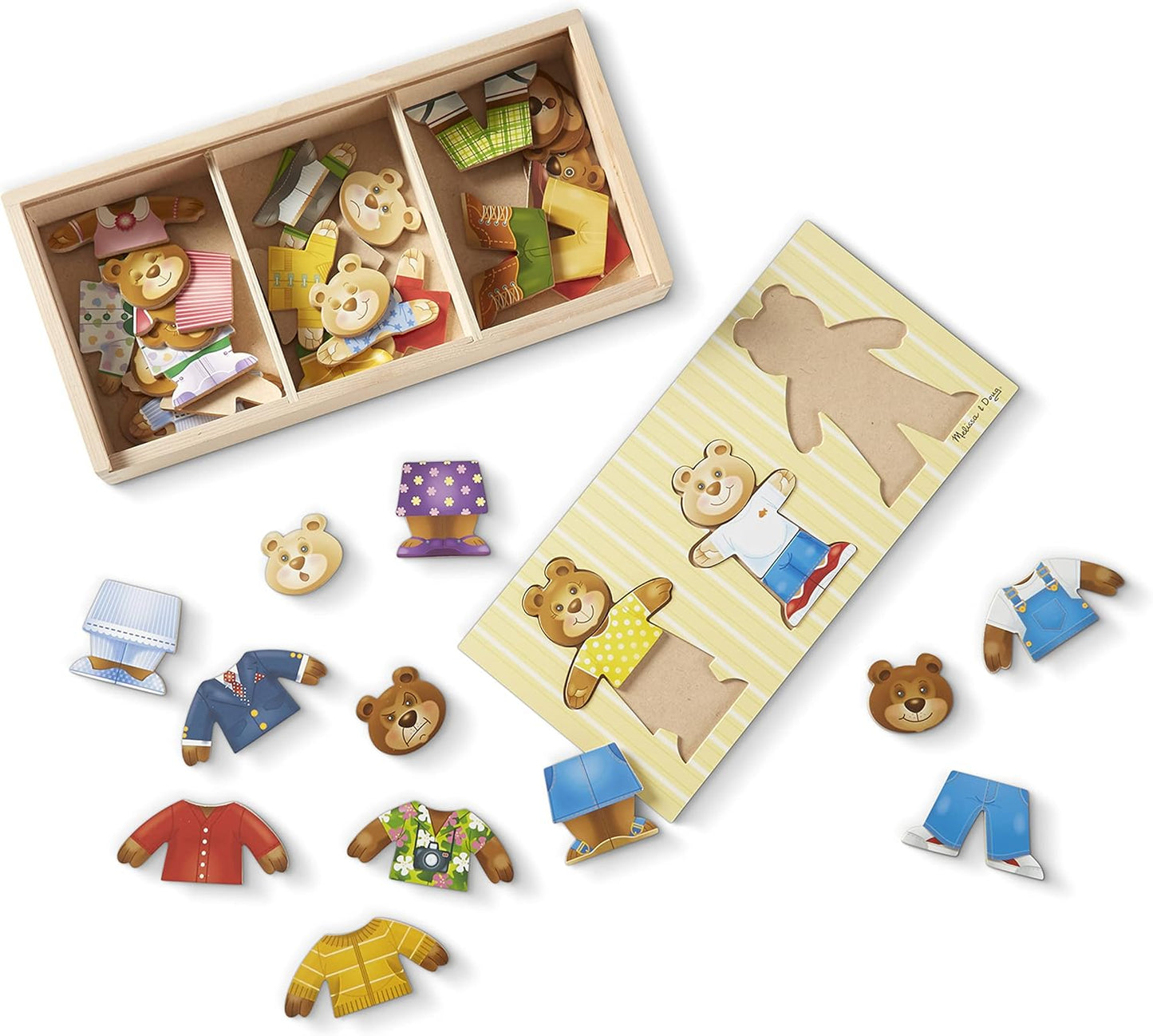 Wooden Bear Family Dress-Up Puzzle (45 pcs) - Mix 'n Match Teddy Bear Puzzle with Storage Case for Toddlers Ages 3+