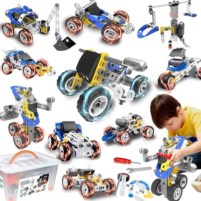 Toy Building Blocks Set Stem Kit Kid Age 4-8 5-7 8-10 Educational Creative Game Construction Stem Activities Robot Excavator Birthday Gift Idea 10 in 1 Electric Stem Toys for 5 6 7 8 9+ Year Old Boys