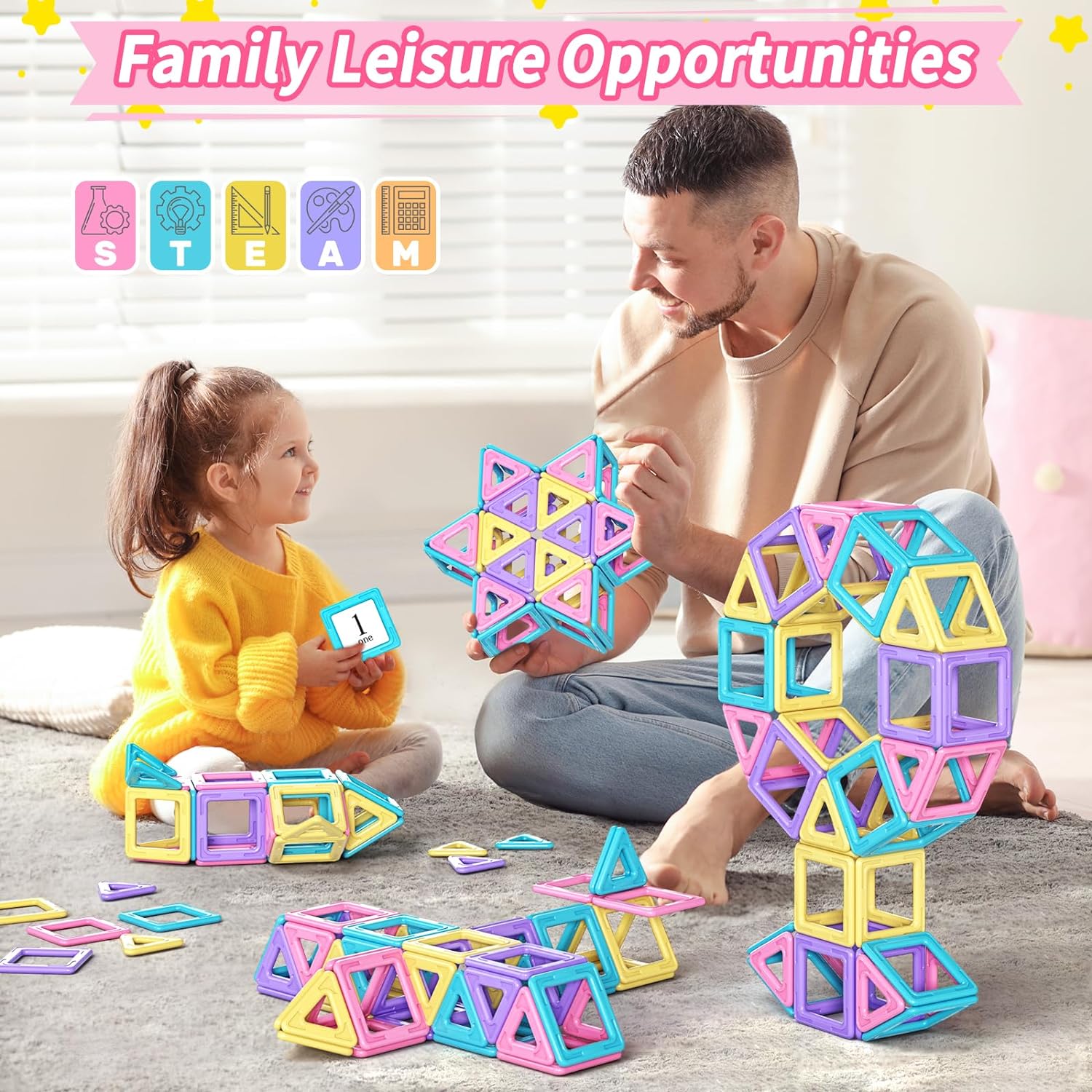 Magnetic Blocks Basic Set: 38-58 Piece Kit for Toddler Girls, Ideal Birthday Gift for Ages 3-5, Magnetic Tiles, Montessori Learning Toys for Easter, Suitable for Girls Aged 3-7 - Toyigo