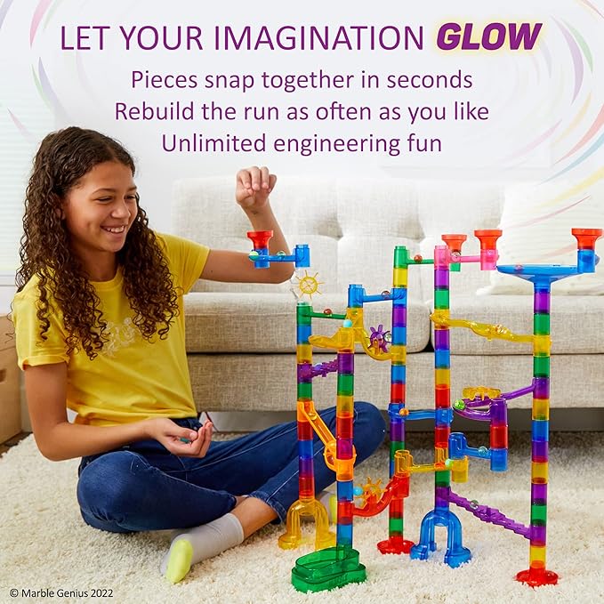 Marble Glow Run Race Track Set, 115 pcs, Glow in The Dark, STEM Educational Building Block, Instruction App Access, Color Instruction Manual, Great Easter Gifts for Kids, Starter Set