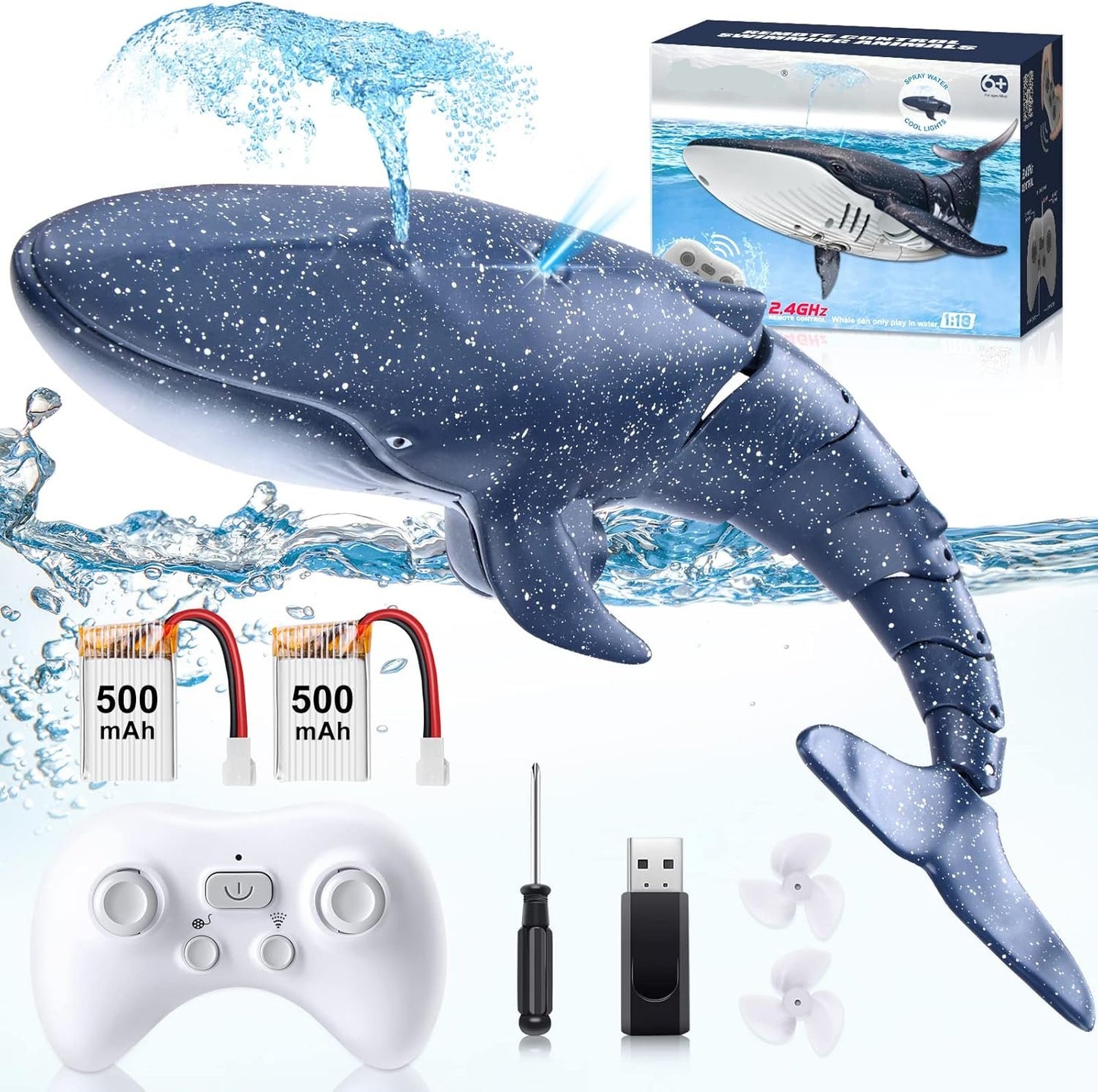 Remote Control Pool Toy Whale Shark RC Boat for Kids 6-12, Outdoor Water Fun with Extra Battery