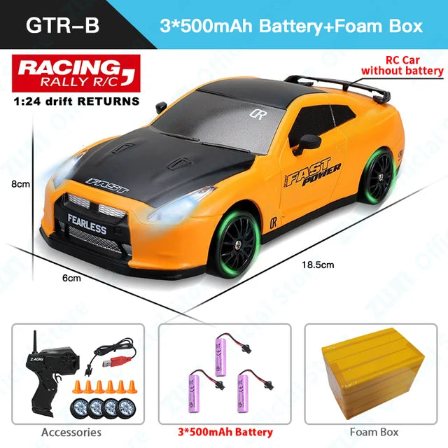 RC Car, RC Drift Car 1/24 2.4GHz 4WD Remote Control Sport Racing On-Road Vehicle with LED Light, Professional Racing Toys GTR Model AE86 for Children's - Toyigo