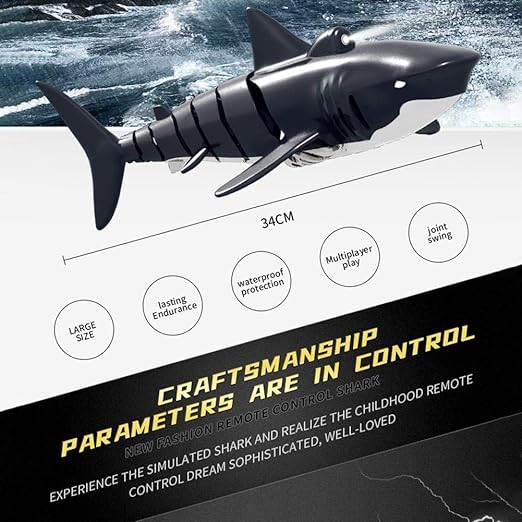 Shark Body Boat, 2.4G Remote Control Shark Toy 1:18 Scale, Simulation Shark, Swimming Pool Bathroom Great Gift RC Boat, Toys for 6+ Year Old Boys and Girls, (with 2 Batteries) Visit the Coocoo Store - Toyigo