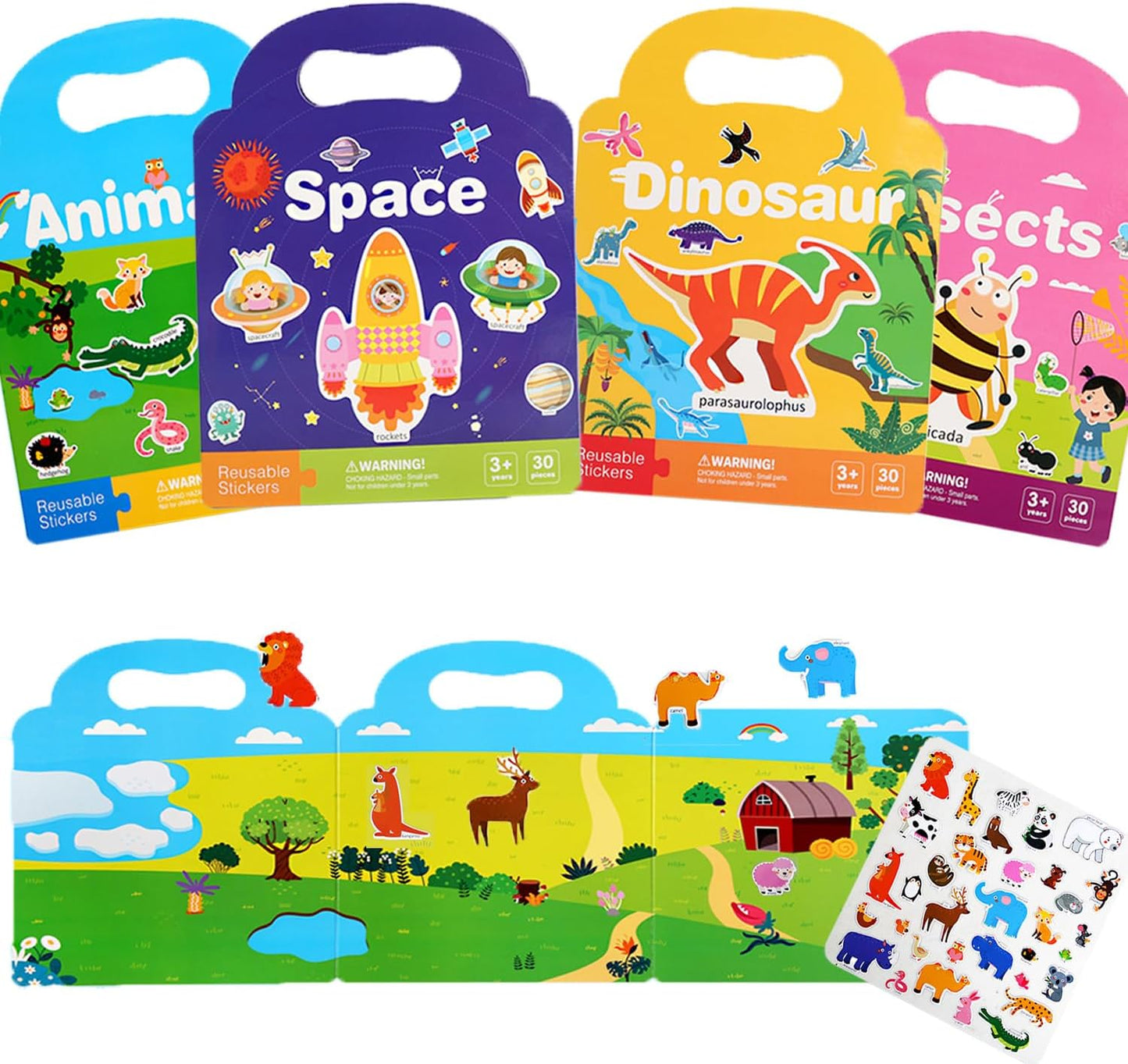 3 Pack Reusable Sticker Books for Toddlers 2-4 Years, Sticker Books for Toddlers 1-3, Easter Gifts for Kids Toddler Boys Girls Travel Toys