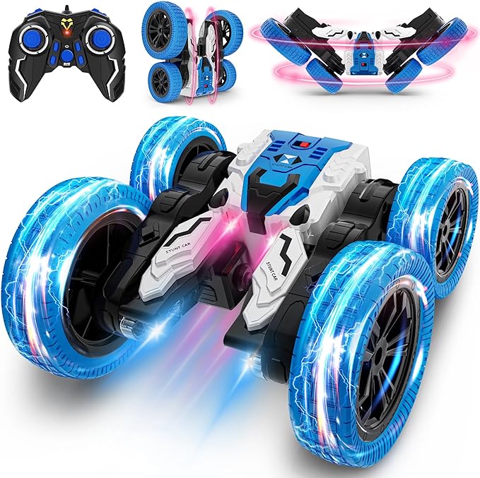 Remote Control Stunt Car, 4WD Off-Road Stunt Car with 360ø Flips, Double Sided RC Car, 2.4Ghz Indoor/Outdoor All Terrain Rechargeable Electric Toy, Gifts for Boys Kids 3+ Age - Toyigo