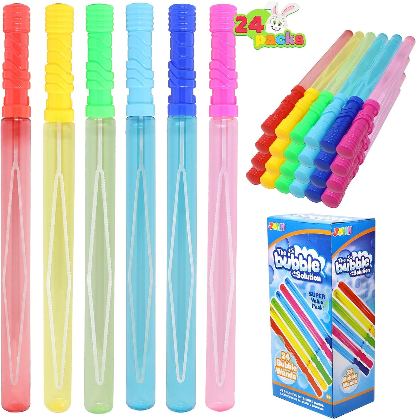 24 Pack 14.6 Big Bubble Wands Bulk (2 Dozen) for Summer Toy, Outdoor/Indoor Activity Use, Easter, Bubbles Party Favors Supplies for Kids