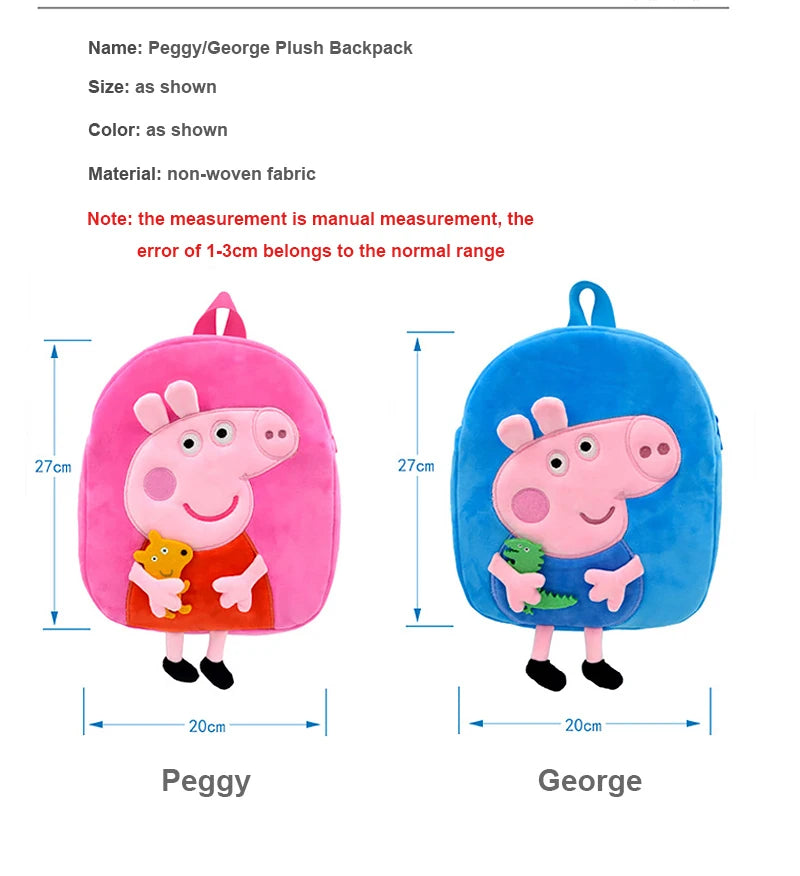 Cute,  Peppa Pig Stuffed Toy, Child Plush Backpack, George Kindergarten Backpack Cartoon Shoulder Animal Bag for Girls, Boys Baby George Plush Backpack - Toyigo