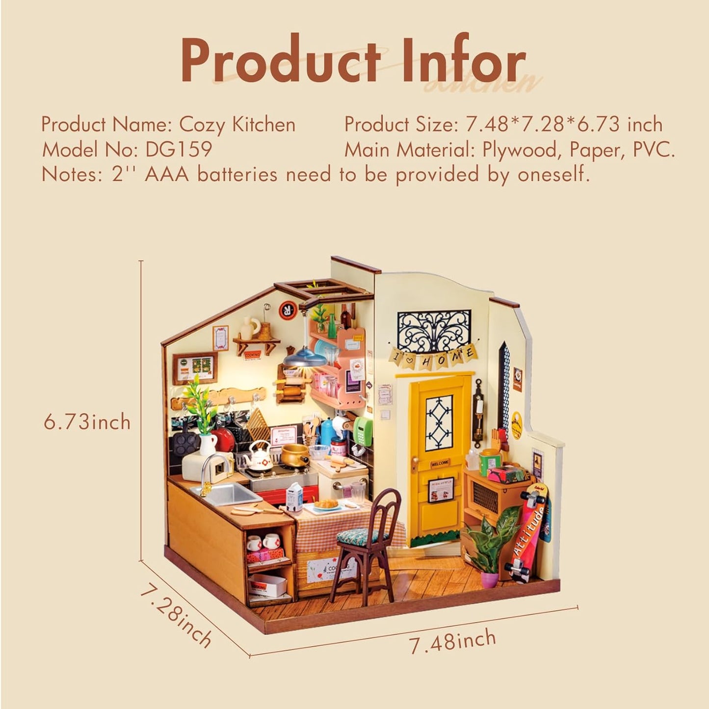 DIY Miniature Cozy Kitchen House Kit, Tiny House Making Kit with Furnitures, Halloween, Christmas Decorations for Adults to Build, Gifts for Family and Friends (Cozy Kitchen)