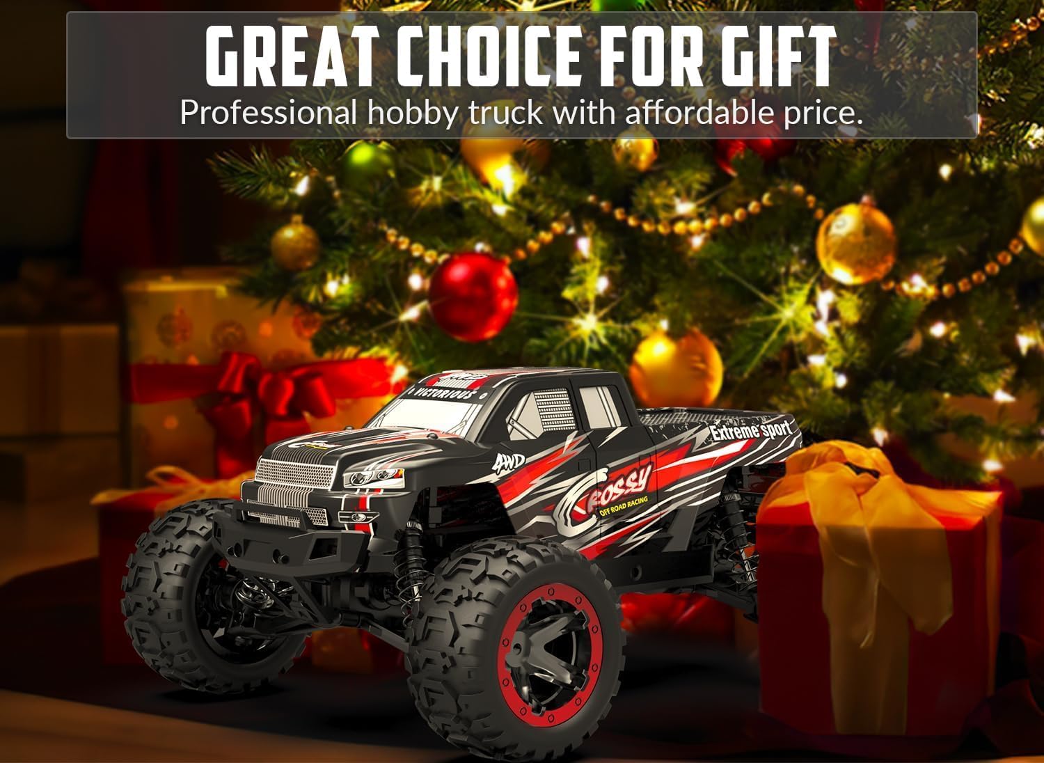 RC Truck Cars, 1:16 Scale All Terrain Monster Truck, 40KPH High Speed Remote Control Cars, 30MPH 4WD Off Road Monster Truck, 2.4Ghz Radio Control, 2 Rechargeable Batteries, 40+ Min Play, Gift for Boys Adults - Toyigo