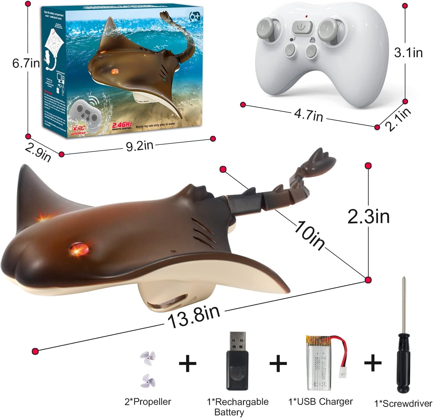 RC Water Toy, Remote Control Shark Boat, Underwater RC Animal Toy, Pool RC Boat, Diving RC Toy, Lake Swimming Pool RC Toy, Stingray RC Boat - Toyigo