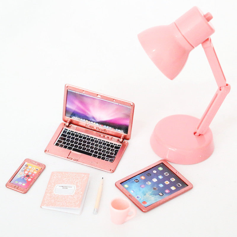 Dollhouse Miniature Set - Mobile Phone, Tablet, Folding Laptop, and Simulation Desk Lamp for Leisure and Office Scenes