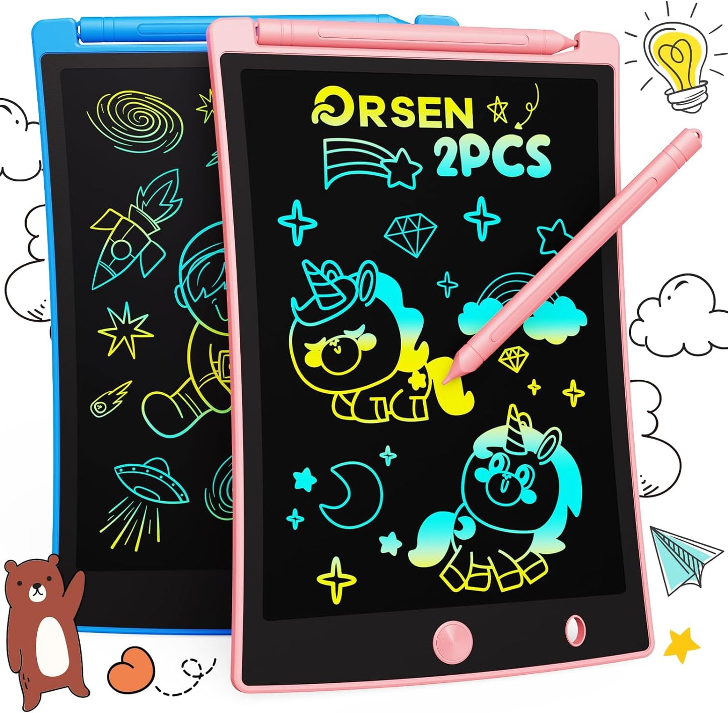 LCD Writing Tablet 2 Pack, Colorful Doodle Board, Drawing Pad for Kids, Easter Basket Stuffers, Toddler Toy Gift, Age 3-8 Year Boys and Girls - Toyigo