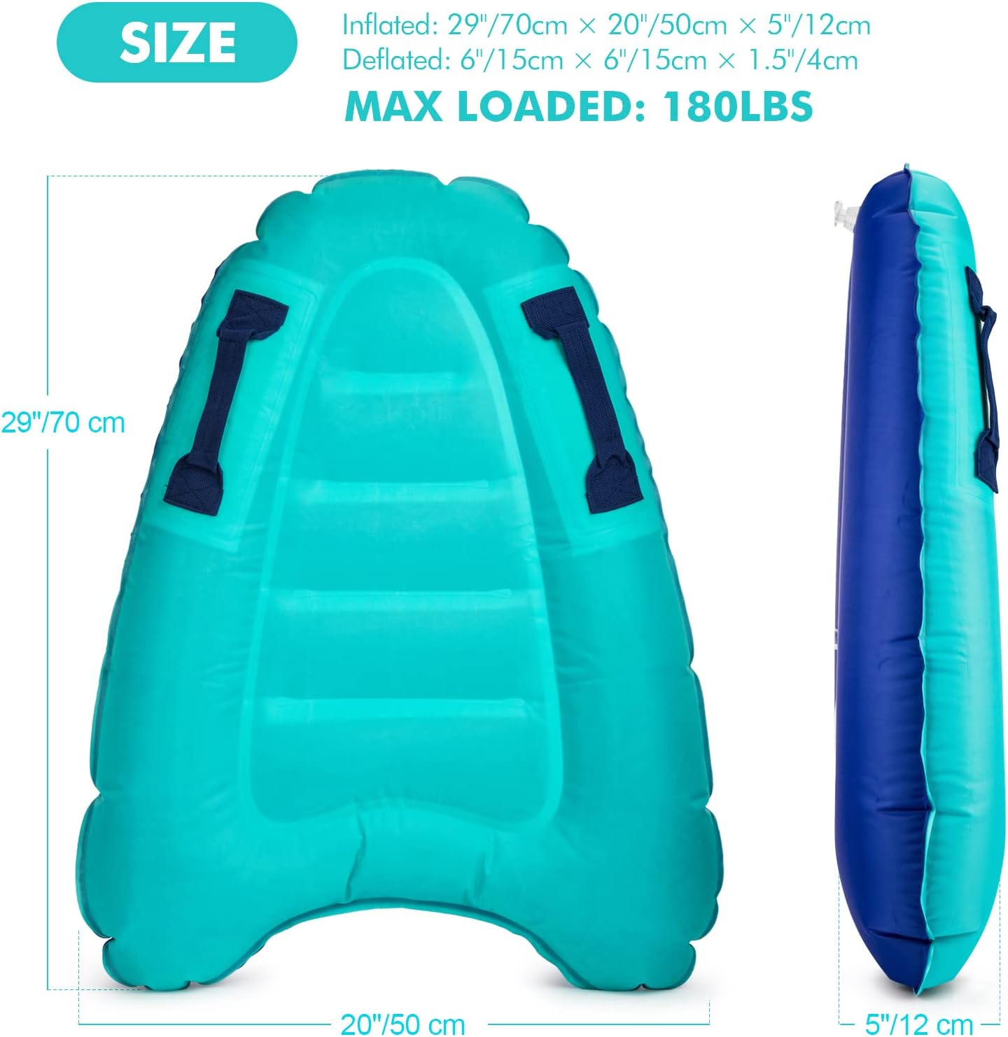 Inflatable Surf Body Board with Handles, Lightweight Swimming Floating Surfboard Aid Mat Learn to Swim, Beach Safety Theme Surfing Swimming Summer Water Fun Toy for Both Kids and Adult