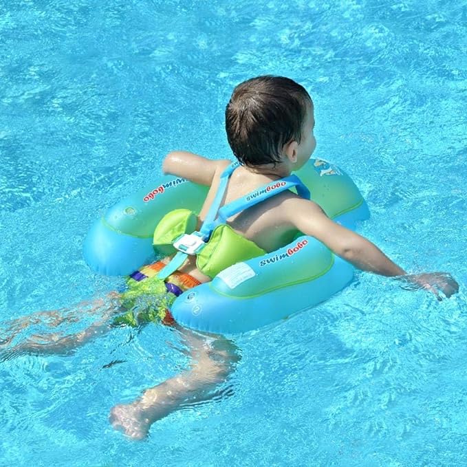 Baby Swimming Float Inflatable Infant Pool Float Ring with Sun Protection Removable Canopy for Kids Aged 3-36 Months Fun on The Water?Blue+Canopy,L?