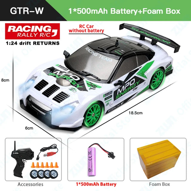 RC Car, RC Drift Car 1/24 2.4GHz 4WD Remote Control Sport Racing On-Road Vehicle with LED Light, Professional Racing Toys GTR Model AE86 for Children's - Toyigo