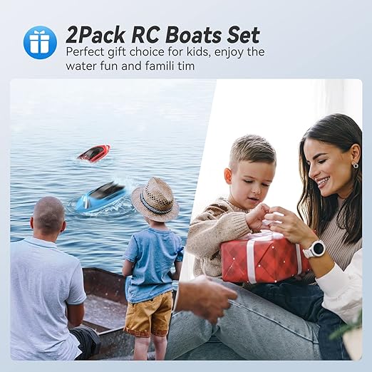 Toy Boat for Pools Lakes River Water Play with 2.4GHz, Remote Control Boat Kids, 15+KMH, Whole Body Waterproof, Rechargeable Battery, Low Battery Alarm, Long Play Time,2Pack RC Boats - Toyigo