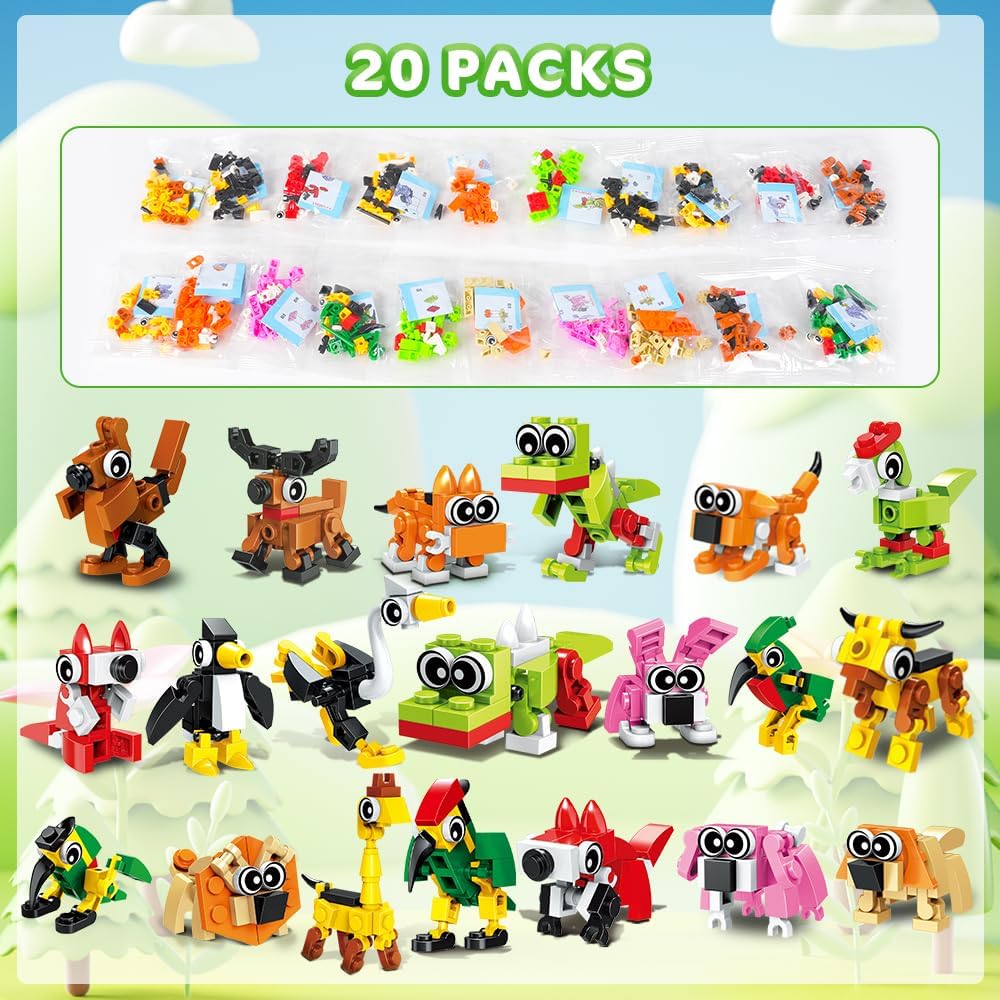 Animal Block Toys, 30 Kinds of Animals Building Block Toy, 20 Pack,  Party Favors for Kids, Easter Gifts Goodie Bags Stocking Stuffer Classroom Prizes Building Set, Birthday Gift for Boys Girls Ages 4-12+