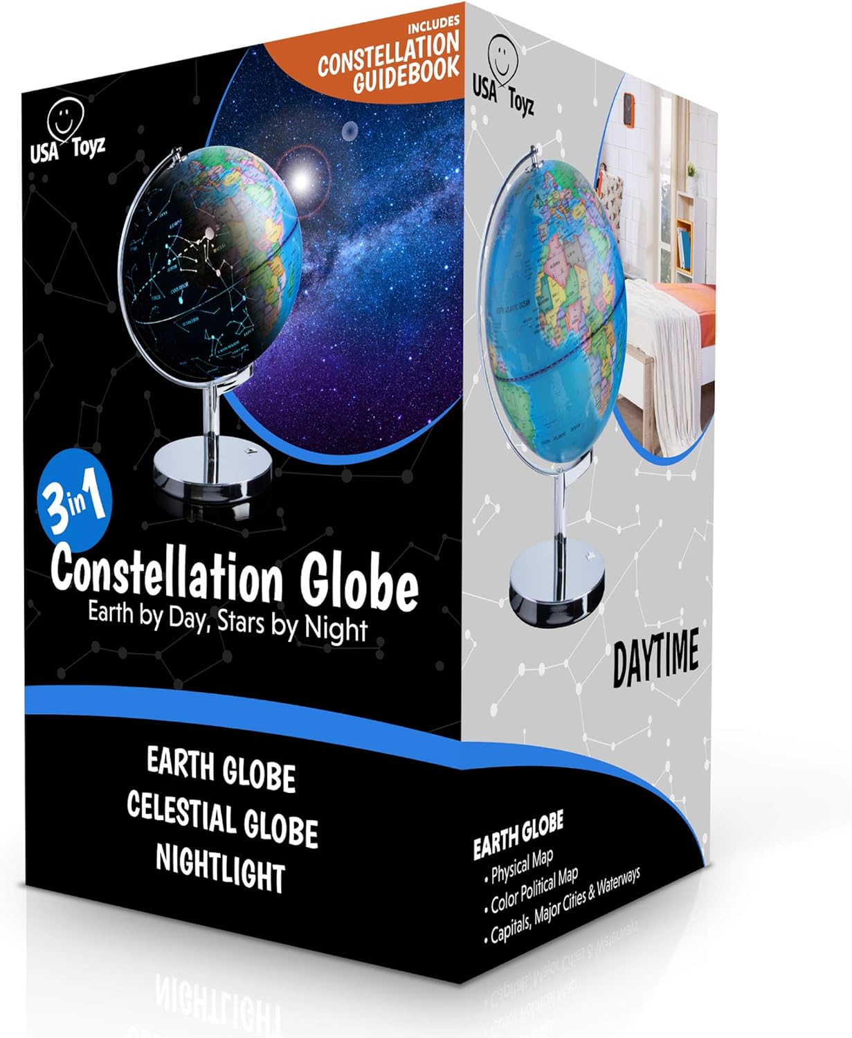 Illuminated Globe With Stand, 3-in-1 World Globes, Constellation Globe Night Light, Globe Lamp With LED, Non Tip Base Globe, 13.5 Inch Tall Globe, 9 Inch Diameter