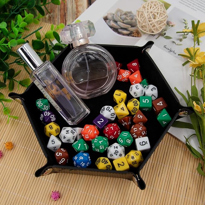 Hot-Selling Hexagonal Velvet Dice Tray - Foldable PU Storage Box for Desktop, Multi-Purpose Organizer