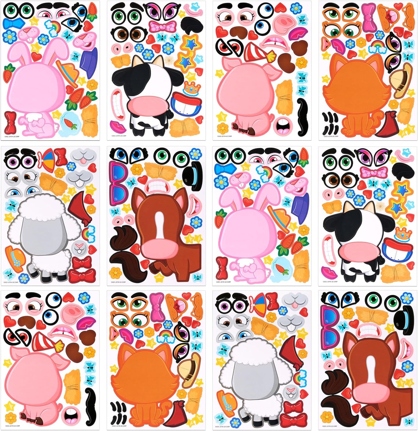 24 PCS 6 x 9 Make-a-face Sticker Sheets, Make Your Own Animal Dinosaur and Match Sticker Sheets with Dinosaur and Fantasy Animals Kids Party Favor Supplies Craft  for Kids