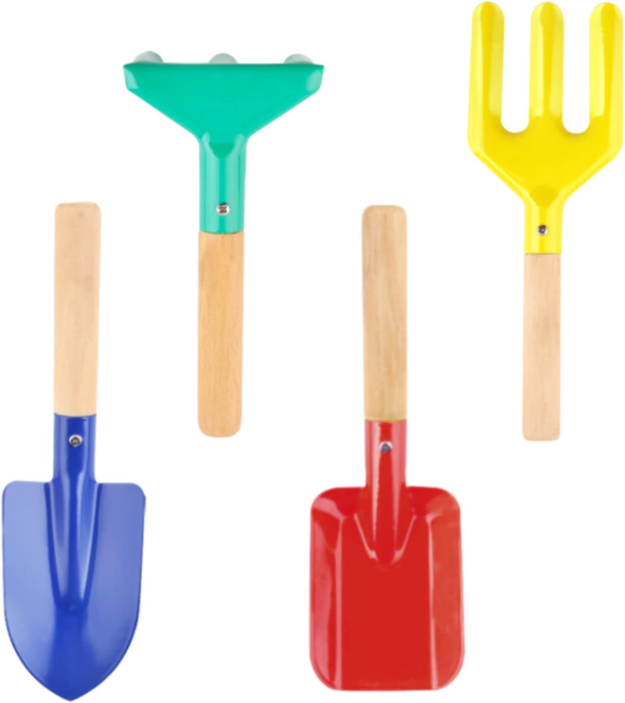 6 Piece Kids Beach Tools, Children Beach Sand Toys, Made of Metal with Sturdy Wooden Handle, Safe Beach Gardening Set, Spoon, Fork, Trowel, Rake & Shovel for Kids