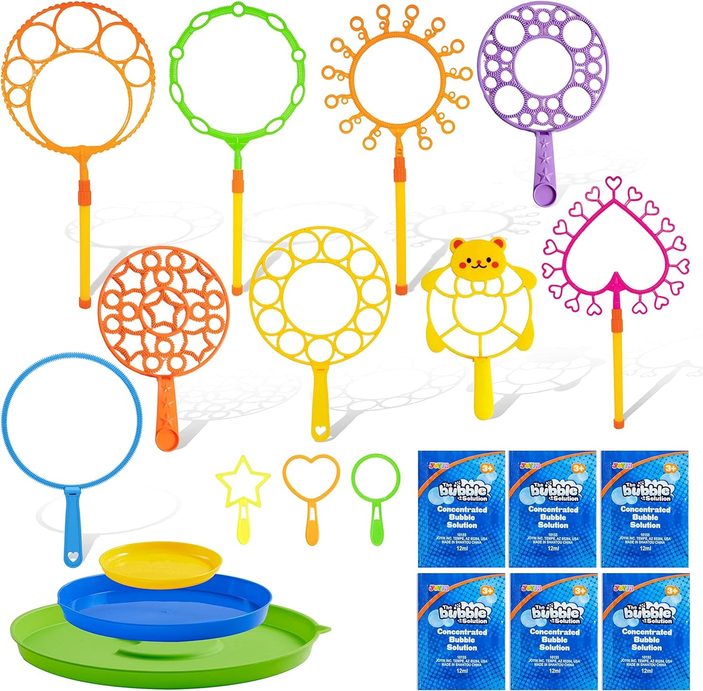 Big Bubble Wands Set with with Tray, 21" Giant Bubble Wands Bulk for Kids, Summer, Outdoor Play Period & Birthday Party & Games, 6 Pcs Bubble Solution Suitable, Suitable for All Age People