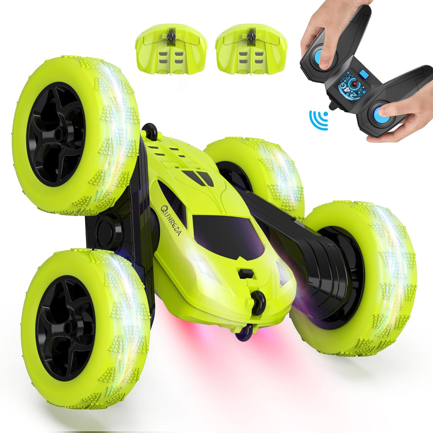 Remote Control Car, RC Car Toys for 6-12 Year Old Boys, Off Road RC Stunt Car 4WD 360ø Rotating Remote Control Car for Kids, Boys Girls Gifts for Birthday, Christmas Yellow&Green - Toyigo