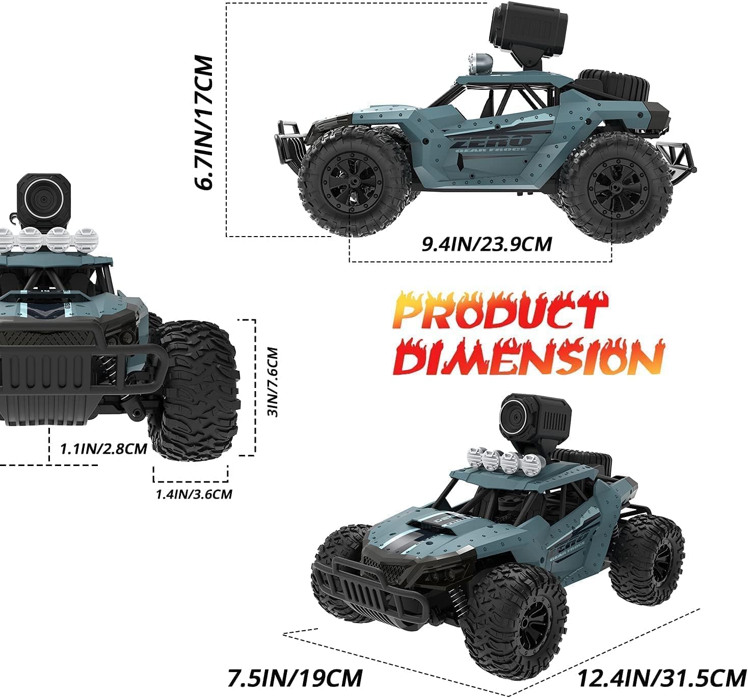 RC Cars, DE36W Remote Control Car, 1/16 Off-Road High Speed Monster Trucks, with 1080P HD FPV Camera, for Kids Adults 60 Min Play - Toyigo