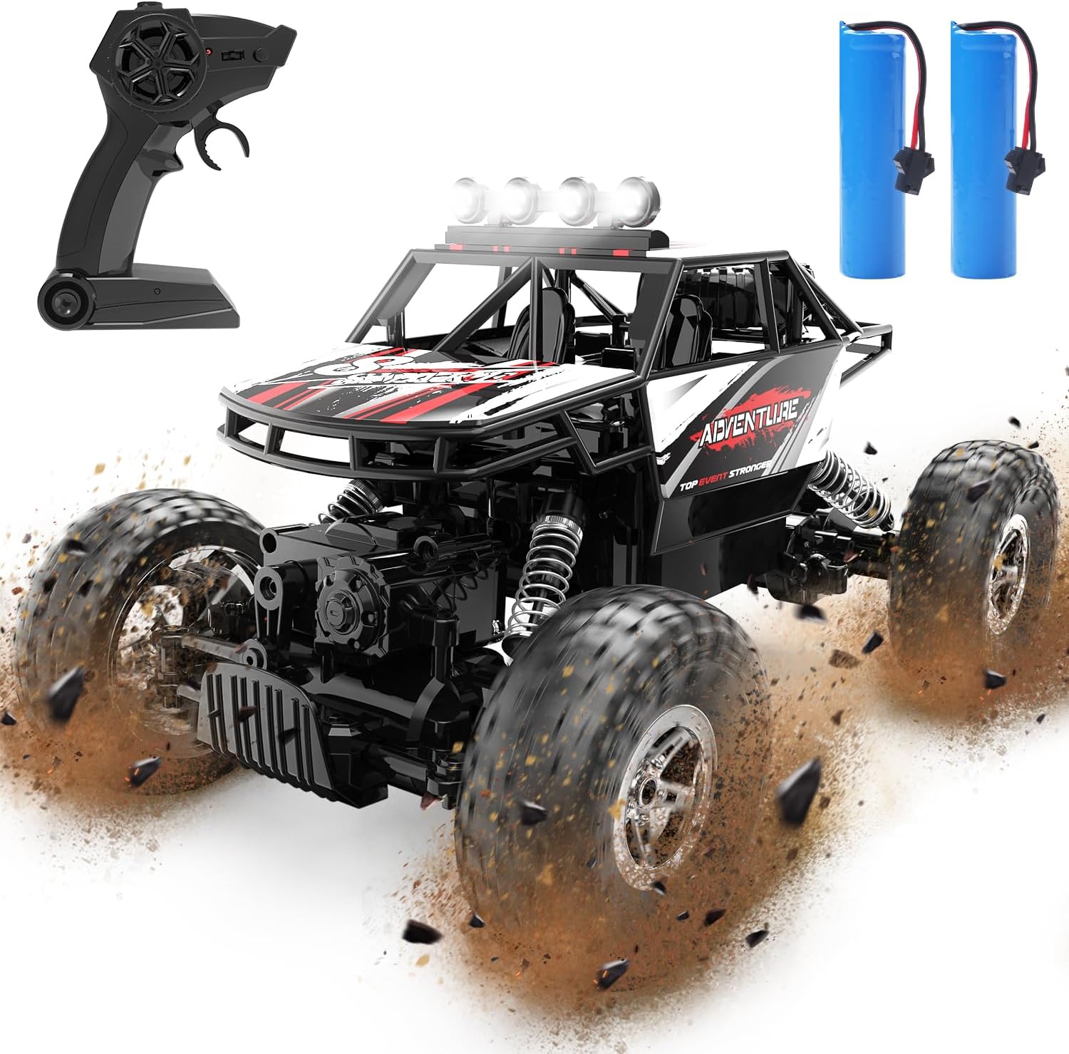 RC Cars Remote Control Car, 1:14 Remote Control Truck, 1:14 Off Road Monster Truck, Metal Shell 4WD Dual Motors LED Headlight Rock Crawler,2.4Ghz All Terrain Hobby Truck with 2 Batteries for 90 Min Play,Boy Adult Gifts - Toyigo