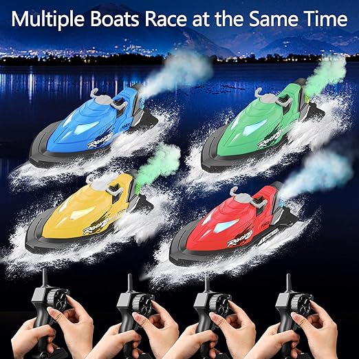 RC Jet SKI Boat, 2.4G Remote Control Boat for Pools & Lakes, Toy Boat Battery/Dual Motors/Low Power Prompt/Waterproof, Boats for Kids & Adults with Spraying Function In (Blue, Green, Red) - Toyigo