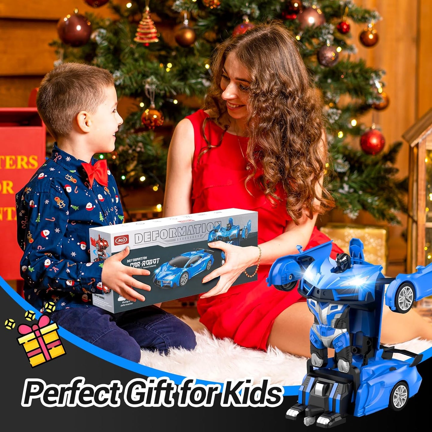 Remote Control Car, Transform Robot RC Cars, Cool LED Headlights, 2.4Ghz Toys Car, 360 Degree Rotation and One-Button Deformation, Christmas Birthday Gifts for Boys Girls - Toyigo