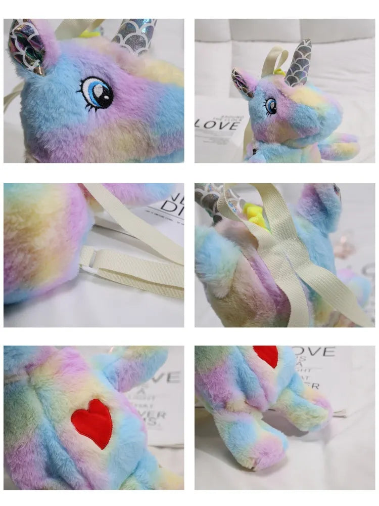 Soft Toys, Rainbow Unicorn Backpack, Kawaii Kindergarten backpack, Fluffy Plush Stuffed Animal Toys Cute Princess Mini Plushie Bag  Birthday Gifts For Friends(40cm) - Toyigo