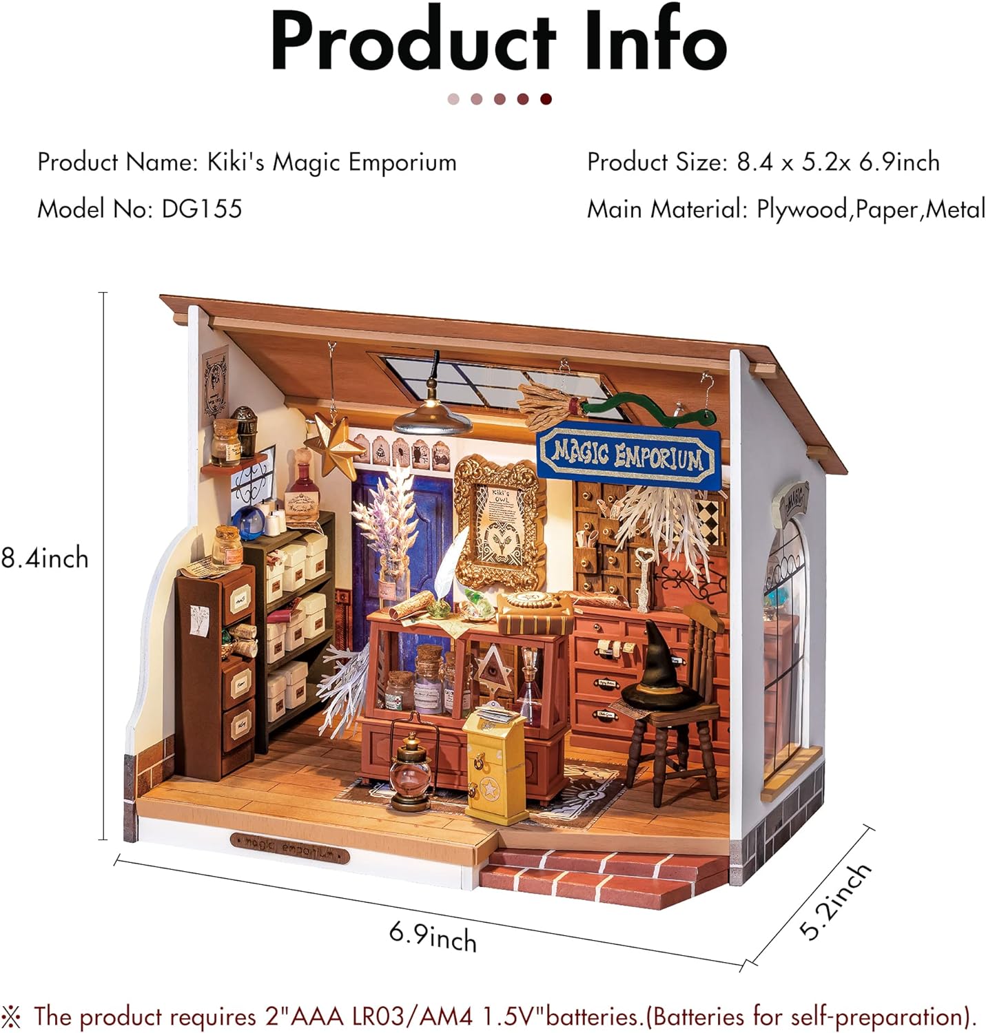 DIY Miniature House Kit Magic House, Tiny House Kit for Adult to Build, Mini House Making Kit with Furniture, Halloween, Christmas Decorations, Gifts for Family and Friends (Kiki's Magic Emporium)