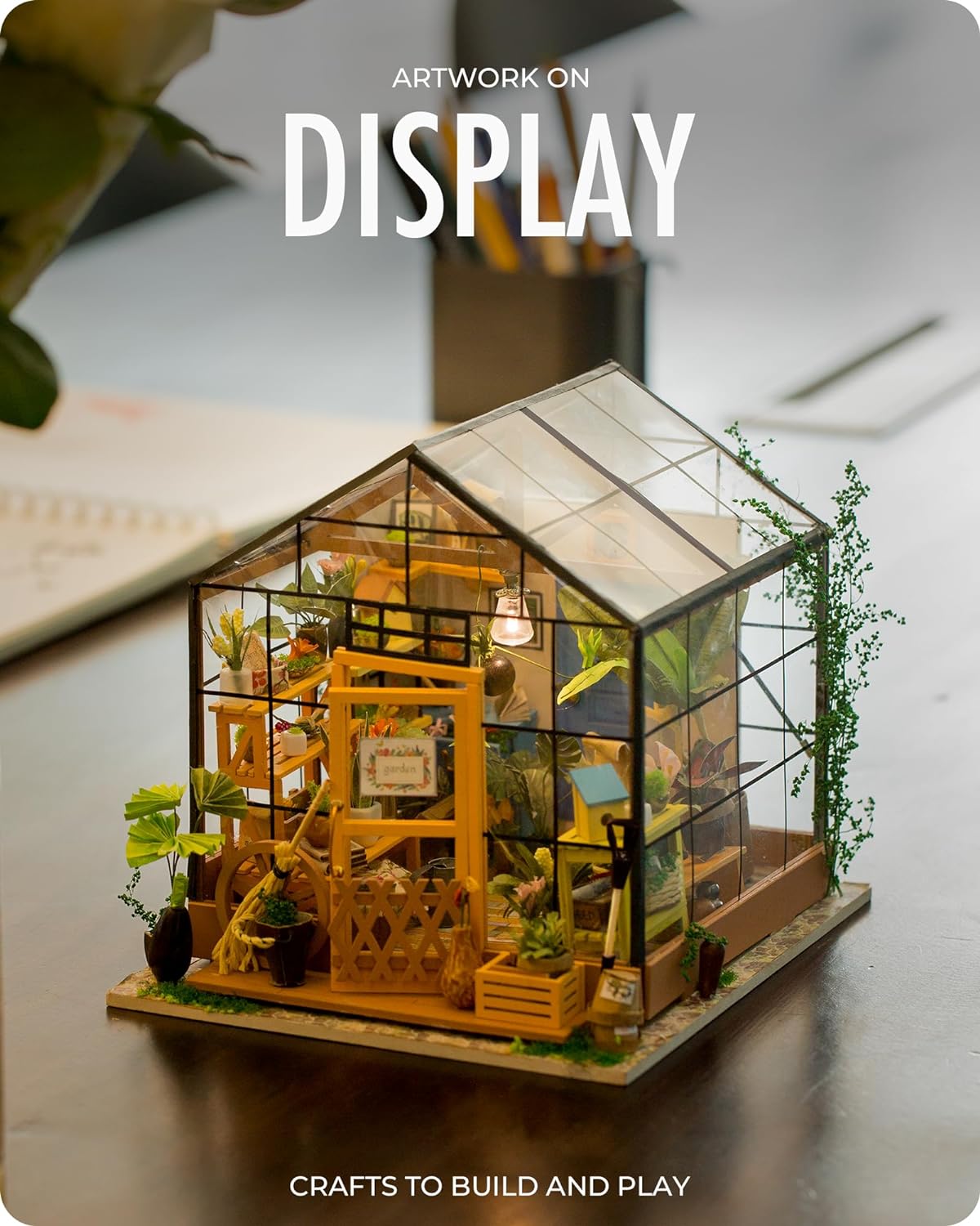 DIY Miniature House Kit Greenhouse, Tiny for Adults to Build, Mini House Making Kit with Furnitures, Halloween, Christmas Decorations, Gifts for Family and Friends