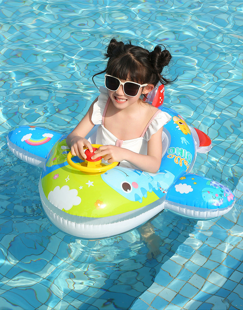 Baby Swimming Ring, Summer Water Toy For Kid, Inflatable Pool Float, Aircraft Shape Swimming Circle Seat Float, Baby Swim Ring Inflatable Toy, Float Boat with Steering Wheel - Toyigo