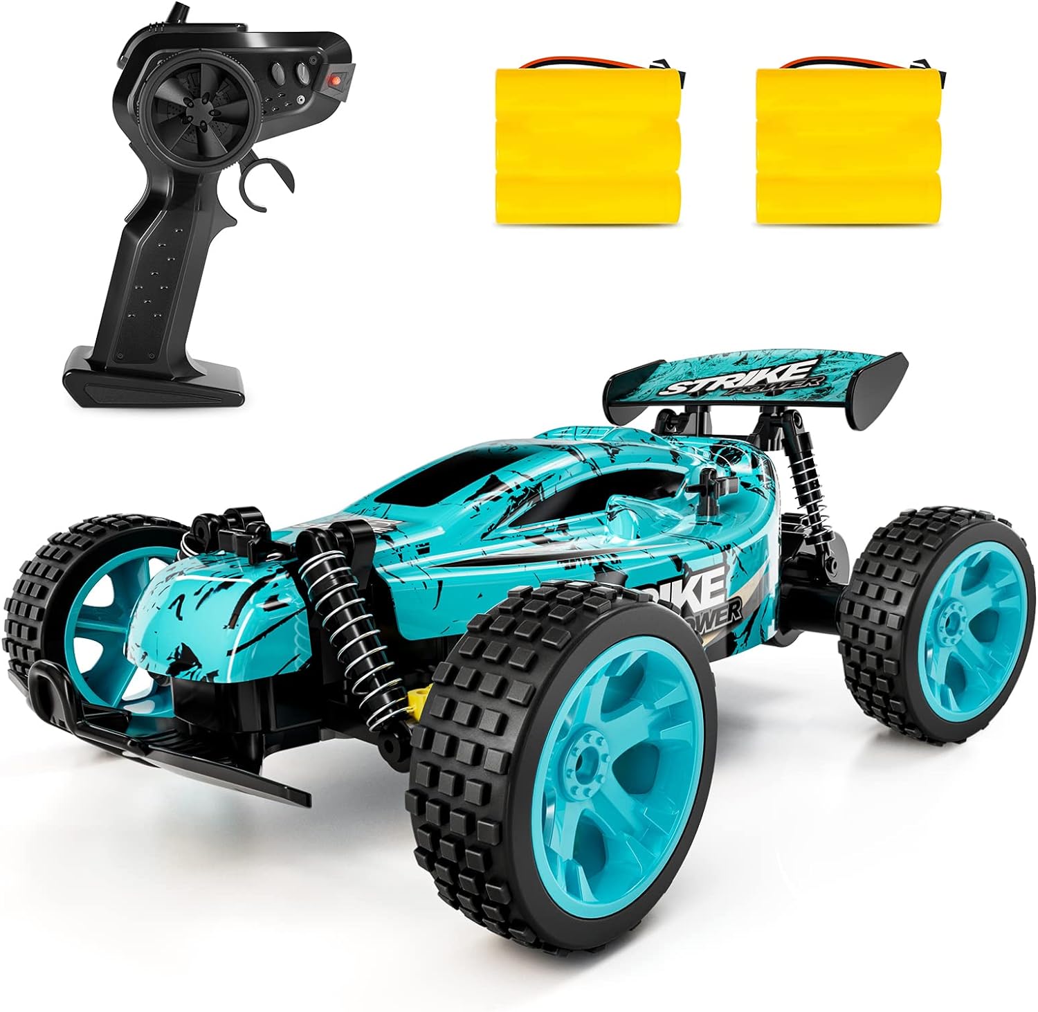 RC Car, Remote Control Car,  1:18 Scale RC Car with LED Lights, 2.4GHz 2WD All Terrain RC Car with 2 Rechargeable Batteries for 60 Min Play, 40 Mins Play, Gift for Boys and Girls - Toyigo