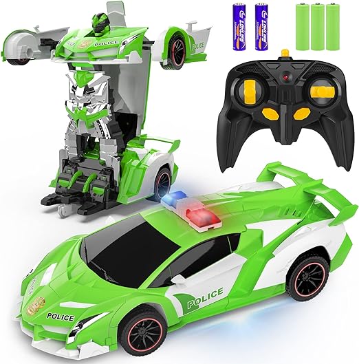 Transformer RC Cars, Single Button Press Transform into Police To Robot, 360 Degree Rotating & Drifting with Flashing Light, 2.4Ghz 1:18 Scale Transforming  Car Lambo Style - Toyigo