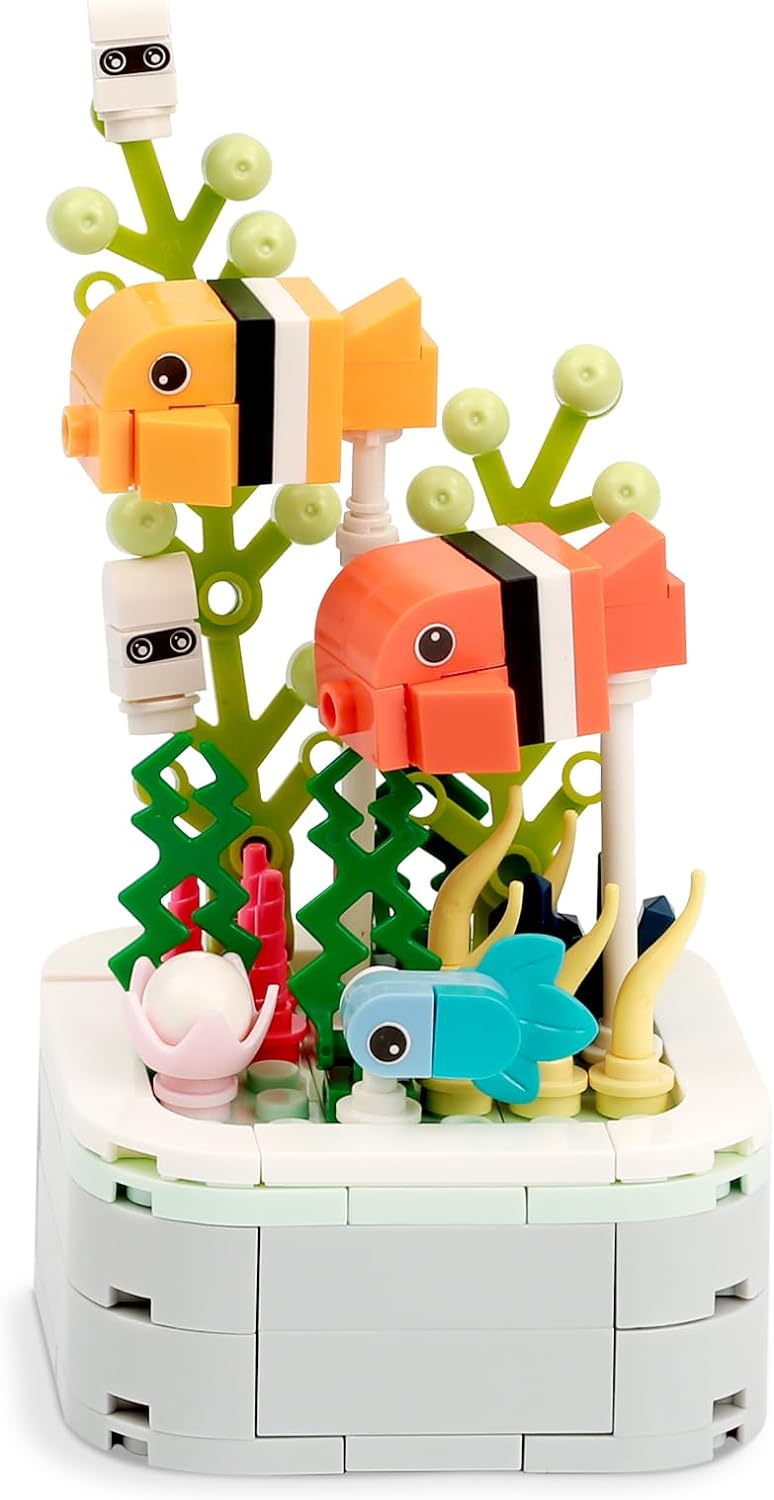 Marine Animals Building Blocks Sets for 190 PCS, Sea Turtle,145 PCS, Crab,  151 PCS, Clown Fish, 174 PCS, Lantern, 179 PCS, Surgeonfish,  Potted Plant Sea Animal Building Blocks, Ocean Animal Toys for Boys and Girls 3 4 5 6 7 8 9 10 Years Old