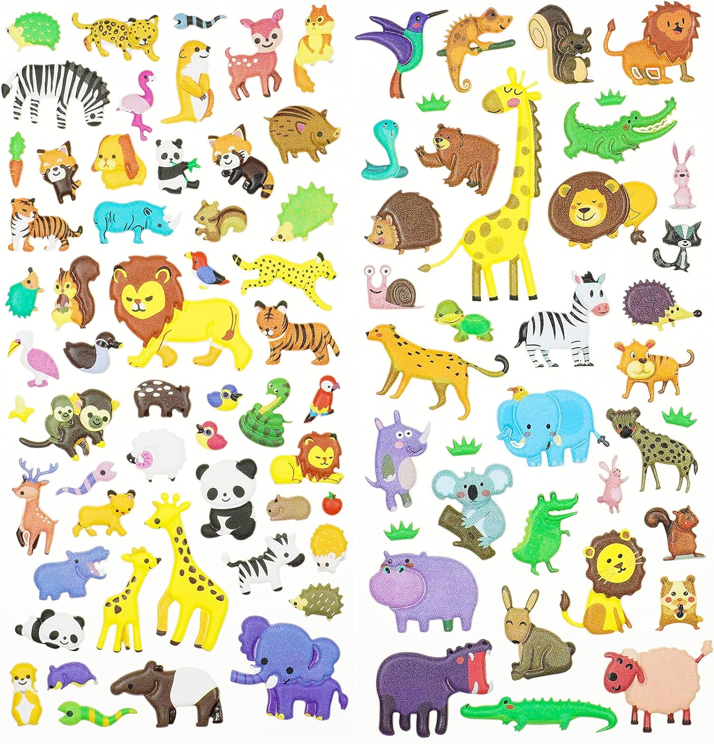 3D Puffy Stickers, Resuable Sticker for Toddler, Boys, Girls 4 Sheets for Kids, Mother Child Animals, Dogs, Cats, Elephant, Giraffe, Monkey, Sheep, Panda, Koala, Rabbit (Zoo)