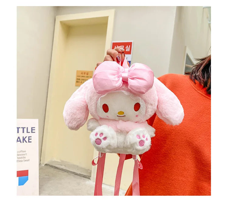 soft toy, 22cm Kawaii Sanrio Melody Plush Backpack, Cute Stuffed Animals Dolls Toys,  Plushie Bag Anime Cartoon Shoulder Backpacks, Cartoon Cute My Melody Rabbit Plush Doll,  Girl Gifts - Toyigo