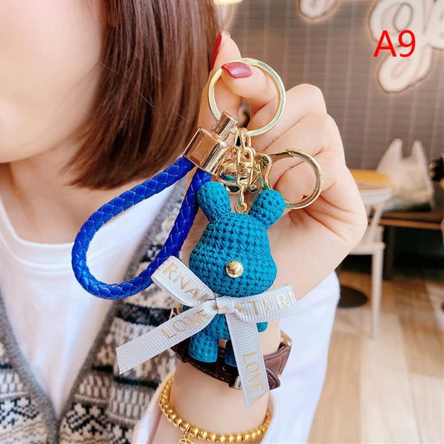 Woolen Bear Bow Rabbit Keychain, Cute Cartoon Animals Keychain, Soft Resin Handbag Accessories, Car Key Ring For Girls Creative Gift - Toyigo