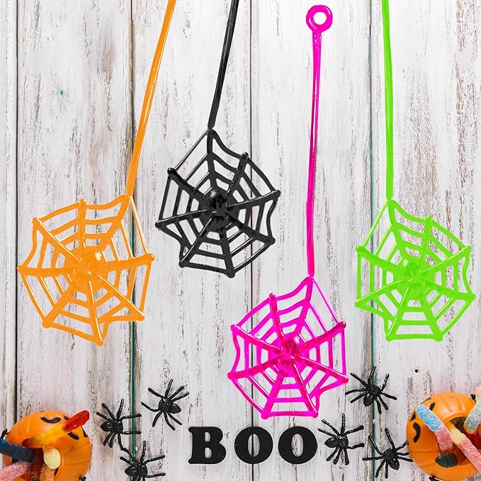 100pcs Telescopic Sticky Spider Web Toy ? Elastic Halloween Prank Wall Venting Car Toy for Kids