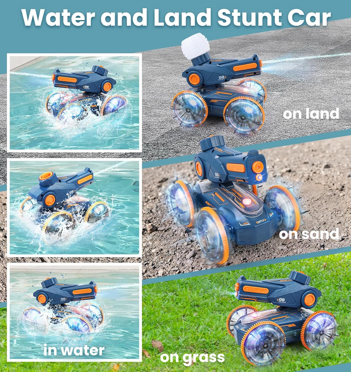 Amphibious RC Car Boat with Water Gun, Gesture Sensing, 4WD, 360ø Rotation - Fun for Kids 6+, Beach & Pool Toy