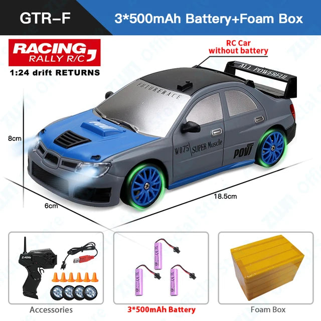 RC Car, RC Drift Car 1/24 2.4GHz 4WD Remote Control Sport Racing On-Road Vehicle with LED Light, Professional Racing Toys GTR Model AE86 for Children's - Toyigo