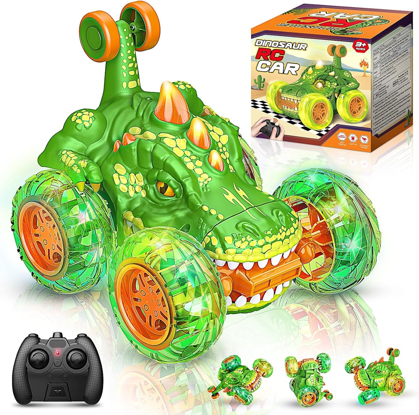 RC Stunt Cars, Remote Control Car, 3-10 Year Olds Boys, Cool Rechargeable Stunt RC Car, Dinosaur Car 360ø Rotate RC Dino Cars  with Wheel Light, 2.4Ghz Fast Stunt RC Truck, Fun Outdoor Toys Gifts for Kids Birthday Christmas 4-6 5-7 6-8 8-12 - Toyigo