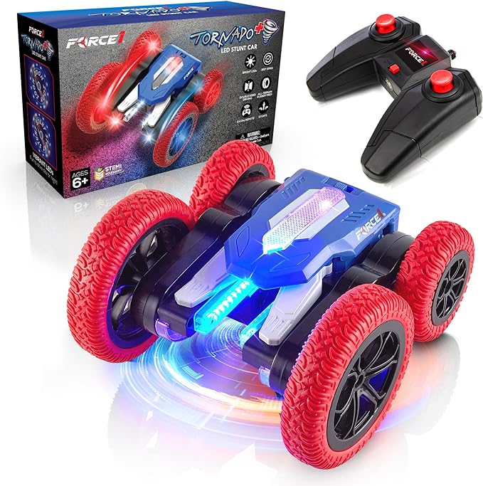 Remote Control Car, LED Double Sided Fast RC Car, 360 Flips, All Terrain Tires, LEDs, Rechargeable Toy Car Batteries, 4WD Off-Road Stunt Car and Easy Remote Kids Toys - Toyigo