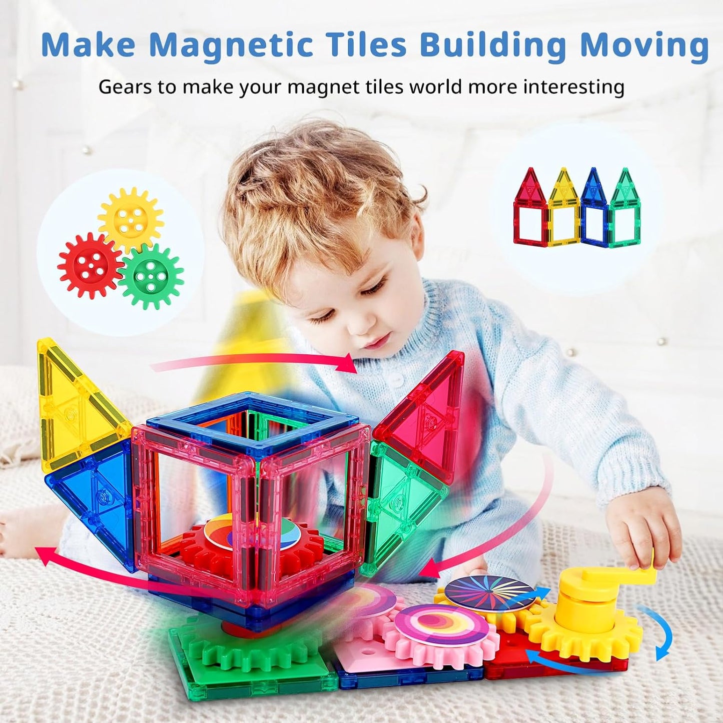 Animal Block Toys, Magnetic Tiles Dinosaurs Magnet Building Blocks Toys , Gears Construction Magnetic Tile, for Kids, Connecting, Stack, and Build with Blocks, and Bricks, Educational Magnet Building Toys Set for Toddlers Creative